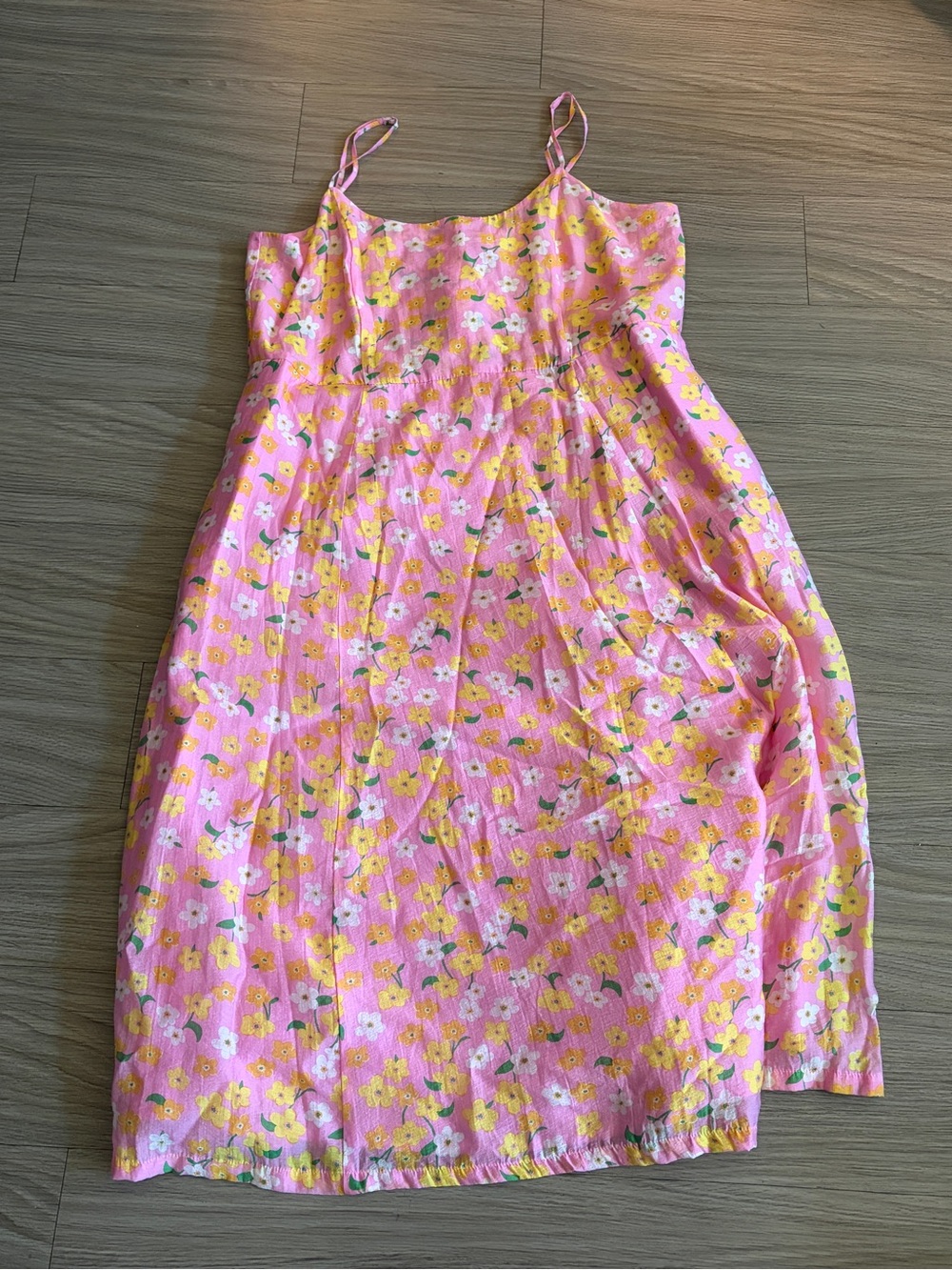 Pink Floral Midi Slip Dress with Yellow Accent